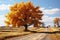 Generative AI Image of Road with Autumn Trees on a Sunny Day