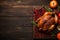 Generative AI Image of Thanksgiving Concept with Roasted Turkey on Wooden Table