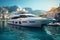 Generative AI Image of White Yacht in the Sea with Nature View in Bright Day