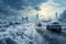 Generative AI Image of Winter Snow in the City with Cars on the Highway