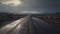 Generative AI, Landscape, lonely road, mountains, country side. Photorealistic horizontal illustration, asphalt road, wilderness