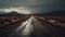 Generative AI, Landscape, lonely road, mountains, country side. Photorealistic horizontal illustration, asphalt road, wilderness