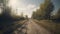 Generative AI, Landscape, lonely road, mountains, country side. Photorealistic horizontal illustration, asphalt road, wilderness