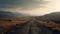 Generative AI, Landscape, lonely road, mountains, country side. Photorealistic horizontal illustration, asphalt road, wilderness