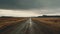 Generative AI, Landscape, lonely road, mountains, country side. Photorealistic horizontal illustration, asphalt road, wilderness