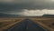 Generative AI, Landscape, lonely road, mountains, country side. Photorealistic horizontal illustration, asphalt road, wilderness