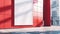 Generative AI large advertisement banner mockup of white colour located near corporate city building with red whit