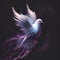 Generative AI: lovely very feathery white dove on black background