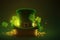Generative AI of a Lucky Green Leprechaun Hat and Gold Coins for Happy Saint Patrick`s Day: A Traditional Irish Symbol of Wealth