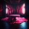 Generative AI: magenta stage for a performance in a beautiful place