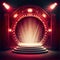 Generative AI: Magic theater stage red curtains Show Spotlight