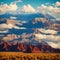 Generative AI, Magnificent shale mountains and grand canyon under blue sky and white clouds