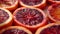 Generative AI Many slices of juicy blood orange fruits as background business concept.