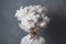 Generative AI Mental Health Concept Image Showing Unhappy Man With Head In Storm Cloud Against Grey Background