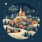 Generative AI Merry Christmas town illustration-