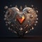Generative AI, Metal robotic royal heart with precious stones, jewelry futuristic illustration. Love, feelings, romantic St.