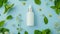 Generative AI Mockup scene with empty bottle of feverfew extract have antioxidant properties Bottle put on white p