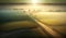 Generative AI, Morning farm landscape with sun, agricultural fields in fog, beautiful countryside, country road. Nature