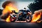 Generative AI: Motorcycle rider driving through fire and flames