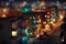 Generative AI, Night lights scene of city with houses, roads, cars, photorealistic tilt shift, long exposure effect horizontal