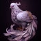 Generative AI: ovely very feathery white dove on black background