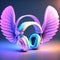 Generative AI: pink and blue neon headphones with wings