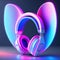 Generative AI: pink and blue neon headphones with wings