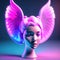 Generative AI: pink and blue neon headphones with wings