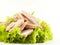 Generative AI  portion of gourmet smoked turkey salad on white background business concept.