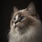 Generative AI. Portrait of a cute ragdoll cat with big blue eyes