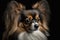 Generative AI. Portrait of a cute tricolor papillon. Continental spaniel dog