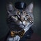 Generative ai of portrait of a distinguished gentleman cat with classic hat. Cat portrait.