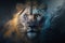 Generative AI. Portrait of a male lion in cinematic light, closeup
