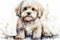 Generative AI. Portrait of Maltese Dog. Toy or Miniature Poodle, watercolor, animal illustration