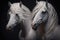 Generative AI. Portrait of two white horses