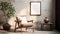 Generative AI, Poster frame mockup in beige and brown living room interior