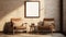 Generative AI, Poster frame mockup in beige and brown living room interior