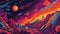 Generative AI, Psychedelic Space banner template, nostalgic 80s, 90s background.