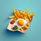 Generative AI Recycled Paper Plate for French Fries Fried Egg Food