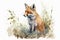 Generative AI. Red fox forest animal. Watercolor illustration. Wild cute hunting fox. Wildlife furry animal with red fur and black