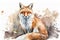 Generative AI. Red fox forest animal. Watercolor illustration. Wild cute hunting fox. Wildlife furry animal with red fur and black