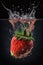 Generative AI. Red ripe strawberry splashing into water