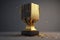 Generative AI rendering of golden trophy pedestal with splashes of gold