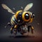 Generative AI, Robot cyborg bee, concept blockchain and technology networks, yellow mechanical insect