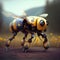 Generative AI, Robot cyborg bee, concept blockchain and technology networks, yellow mechanical insect. Steampunk cyberpunk style,