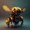 Generative AI, Robot cyborg bee, concept blockchain and technology networks, yellow mechanical insect. Steampunk cyberpunk style,