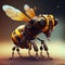 Generative AI, Robot cyborg bee, concept blockchain and technology networks, yellow mechanical insect. Steampunk cyberpunk style,