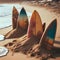 Generative AI sandy beach with surfboards