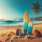 Generative AI sandy beach with surfboards