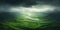 Generative AI, scenic green hills in the clouds, beautiful nature landscape aerial panorama, mountains